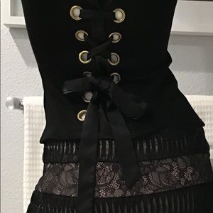 Black lace-back corset top